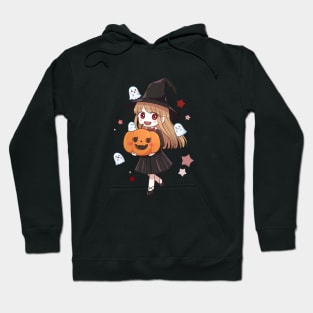 Cute Halloween Anime Witch, Ghost & Pumpkin Hoodie